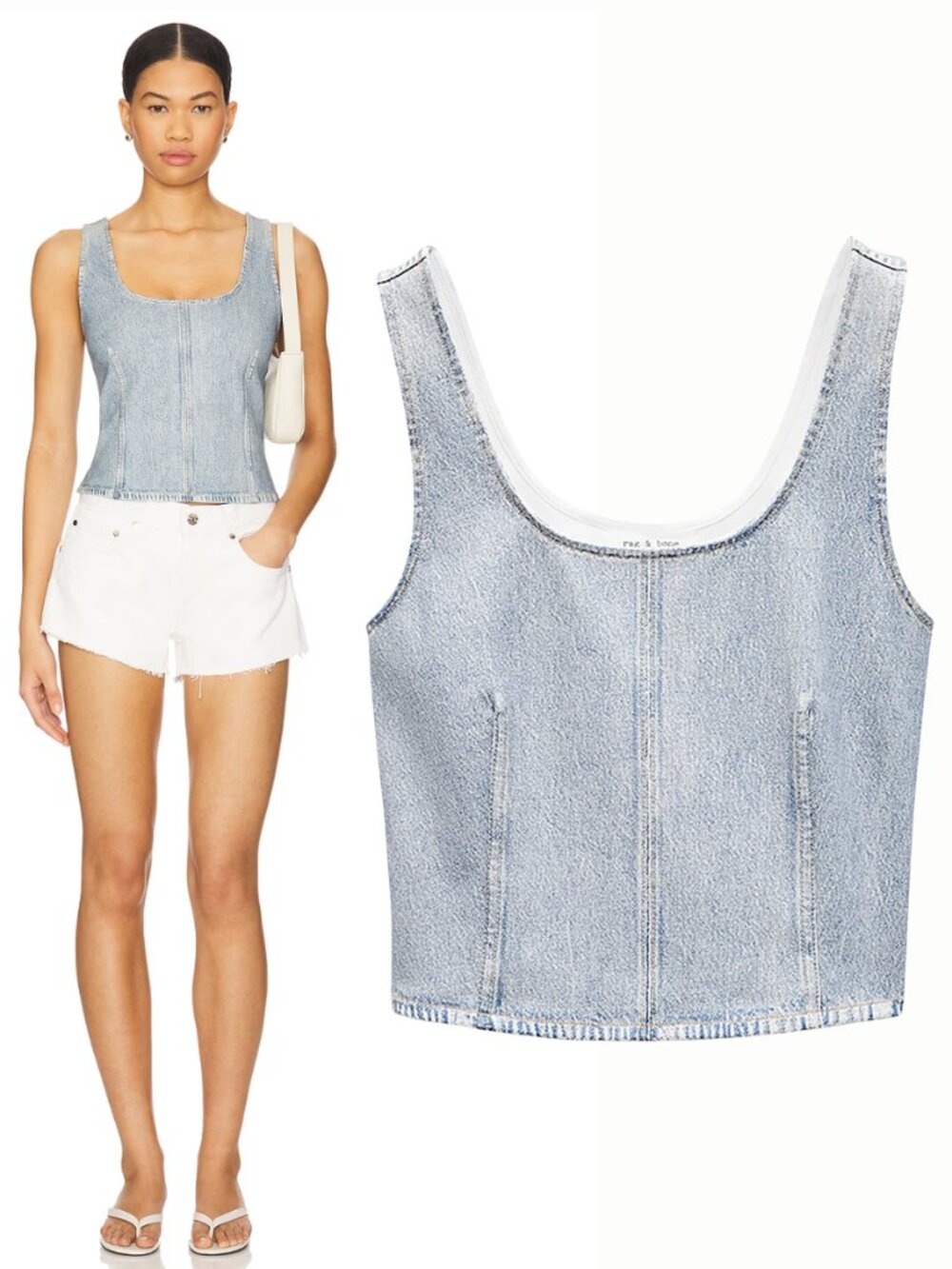 rag & bone Miramar Ryan Ponte Tank Top Denim Look Corset Cropped Scoop Back NWT